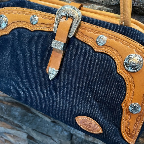 Circle Y of Yoakman - Denim and Tan Leather Handmade Bag - Picture 3 of 15